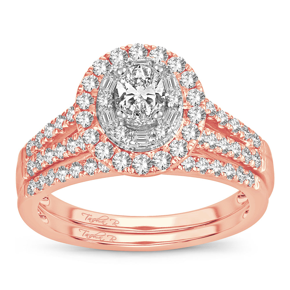Romantic 14k Rose Gold Lab Diamond Bridal Ring Set