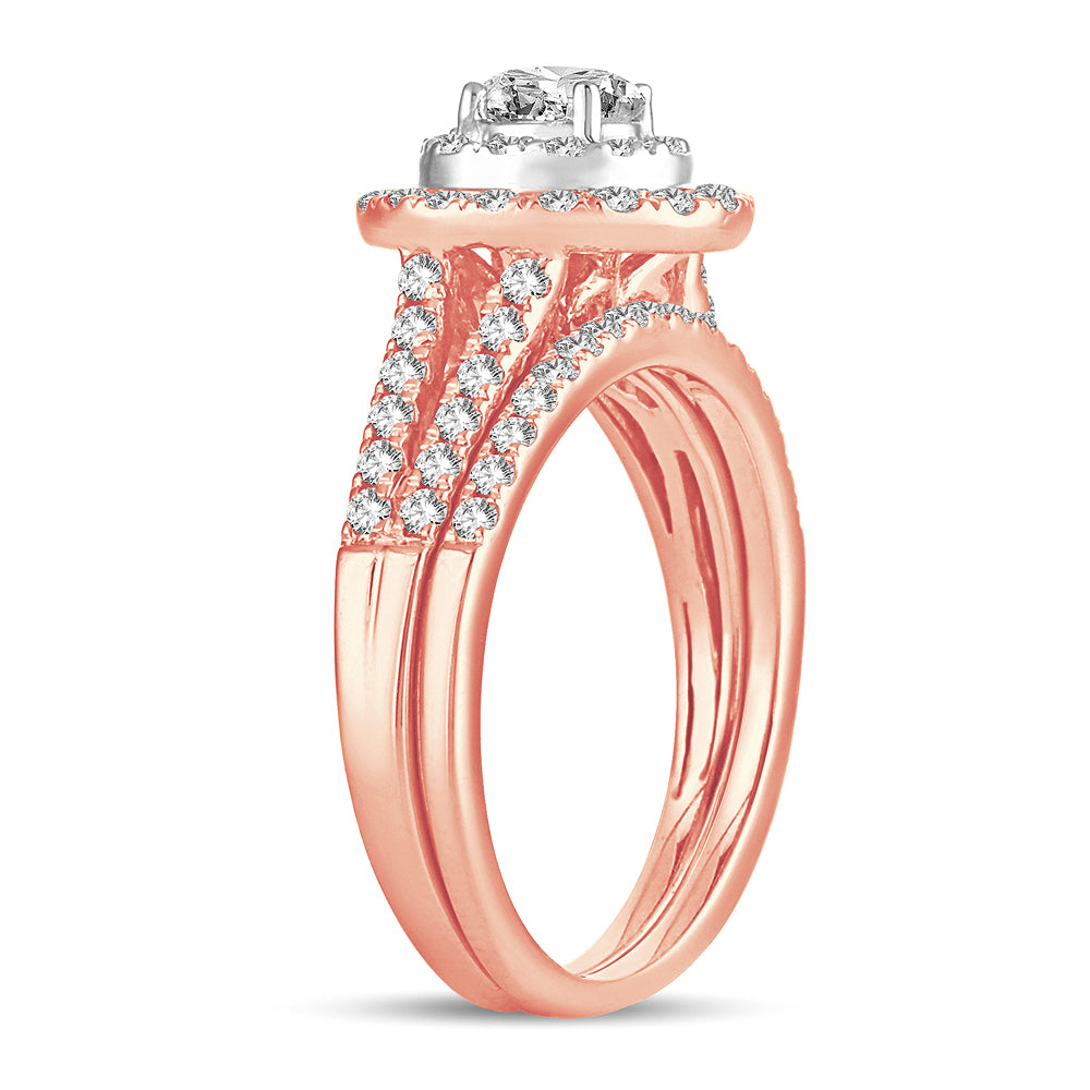 Romantic 14k Rose Gold Lab Diamond Bridal Ring Set
