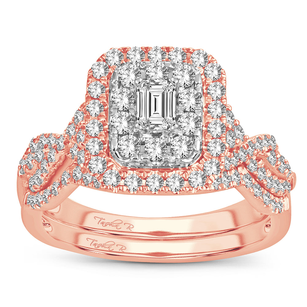Romantic 14k Rose Gold Lab Diamond Bridal Ring Set