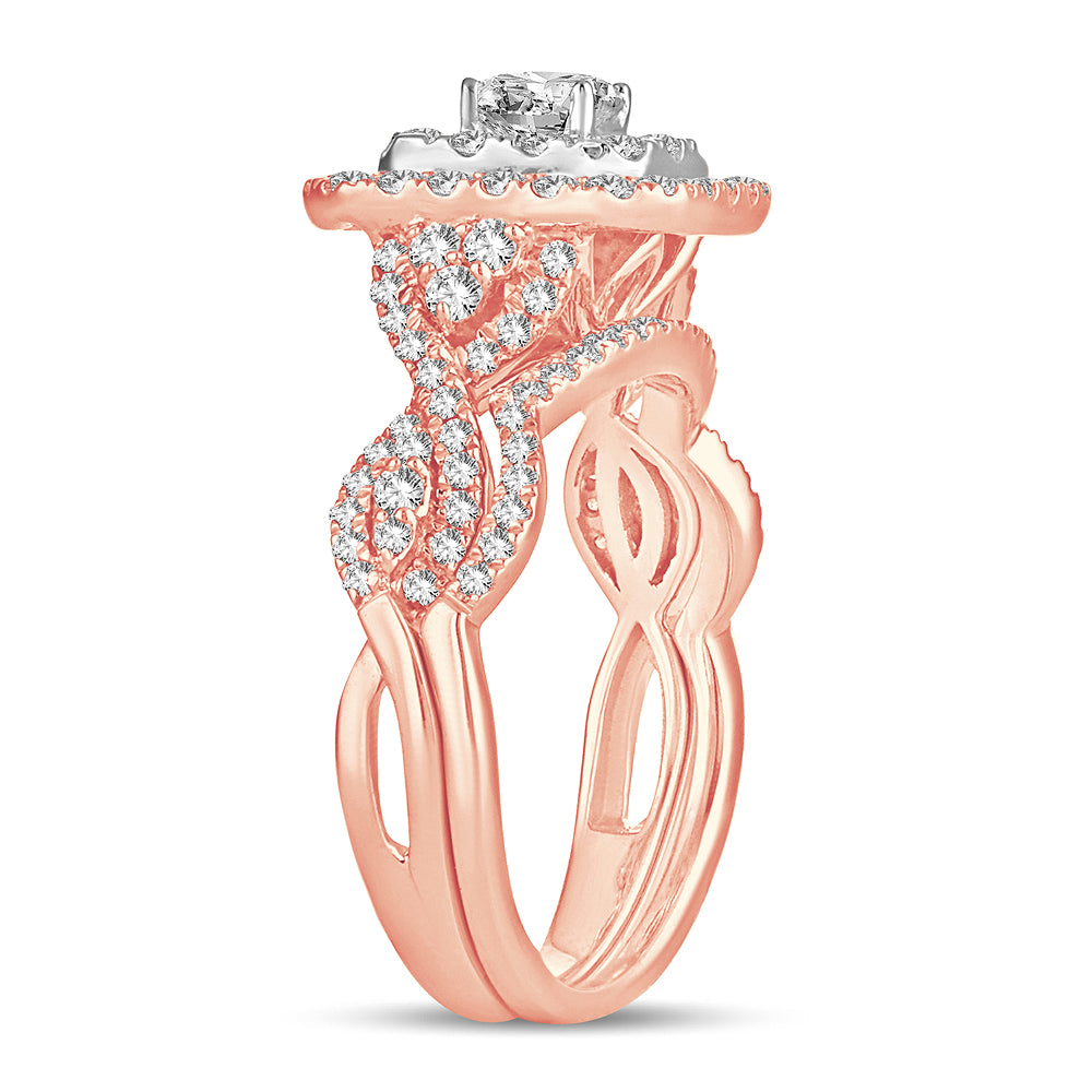 Romantic 14k Rose Gold Lab Diamond Bridal Ring Set