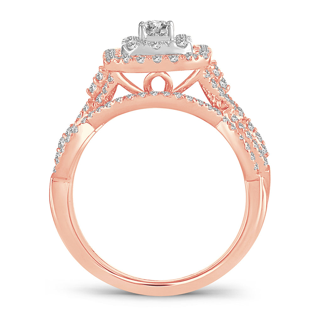 Romantic 14k Rose Gold Lab Diamond Bridal Ring Set