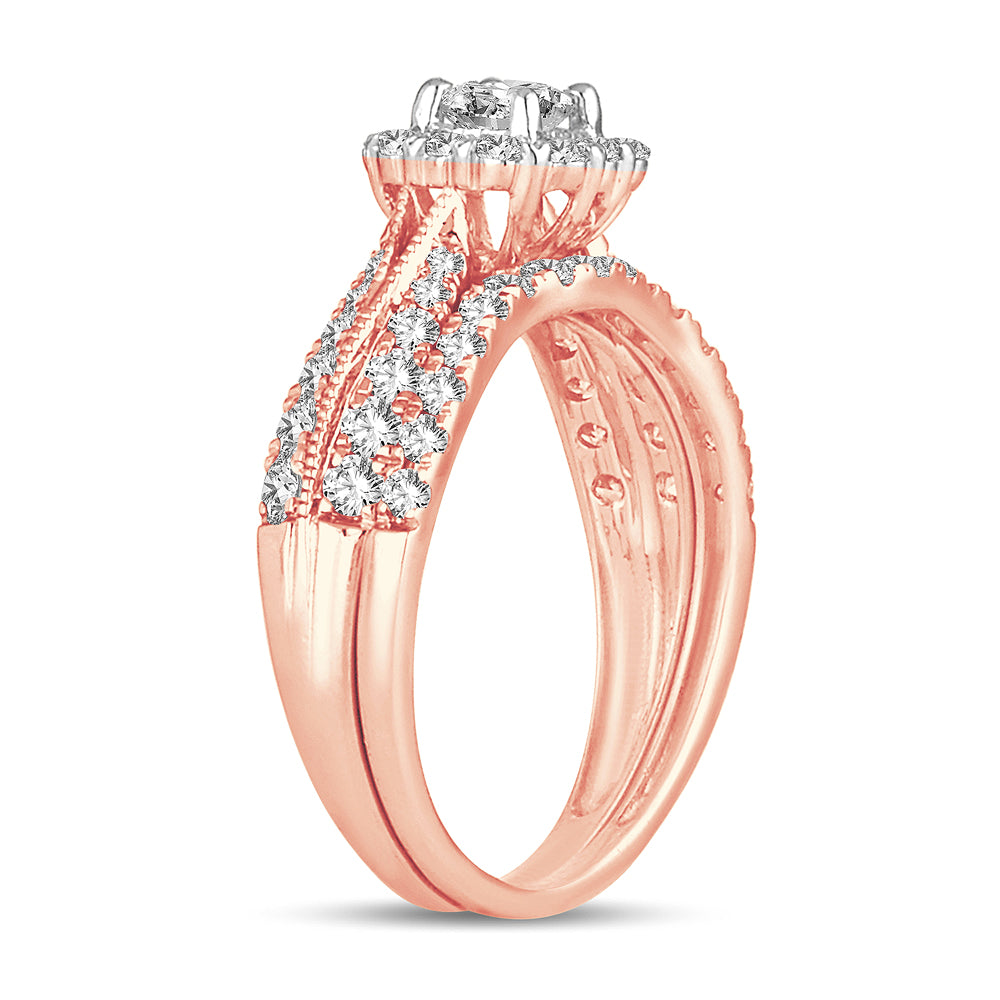 Romantic 14k Rose Gold Lab Diamond Bridal Ring (1CT)