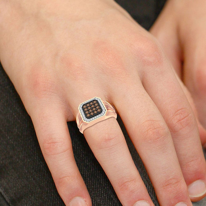 10K Rose Gold Lab Diamond Mens Signature Band Ring
