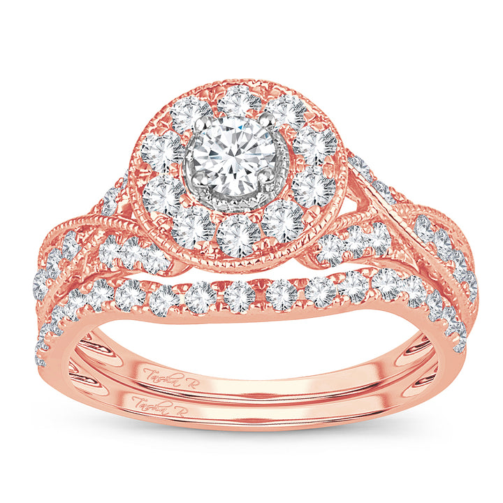 Romantic 14k Rose Gold Lab Diamond Bridal Ring 1CT