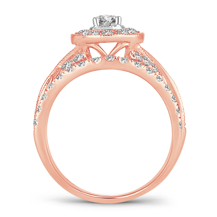 Romantic 14k Rose Gold Lab Diamond Bridal Ring 1CT