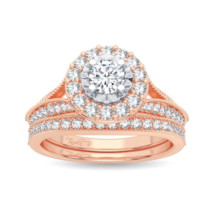 Romantic 14k Rose Gold 1CT Lab Diamond Bridal Ring