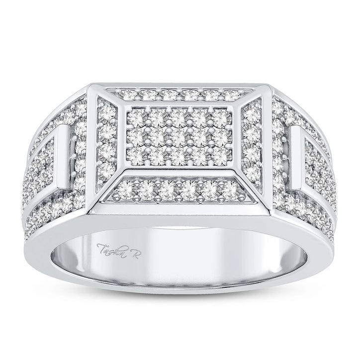Sophisticated 14K White Gold 1CT Lab Diamond Mens Statement Ring