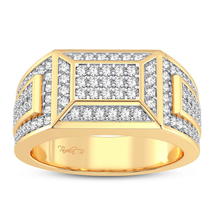 Bold 14K Yellow Gold 1CT Lab Diamond Mens Ring