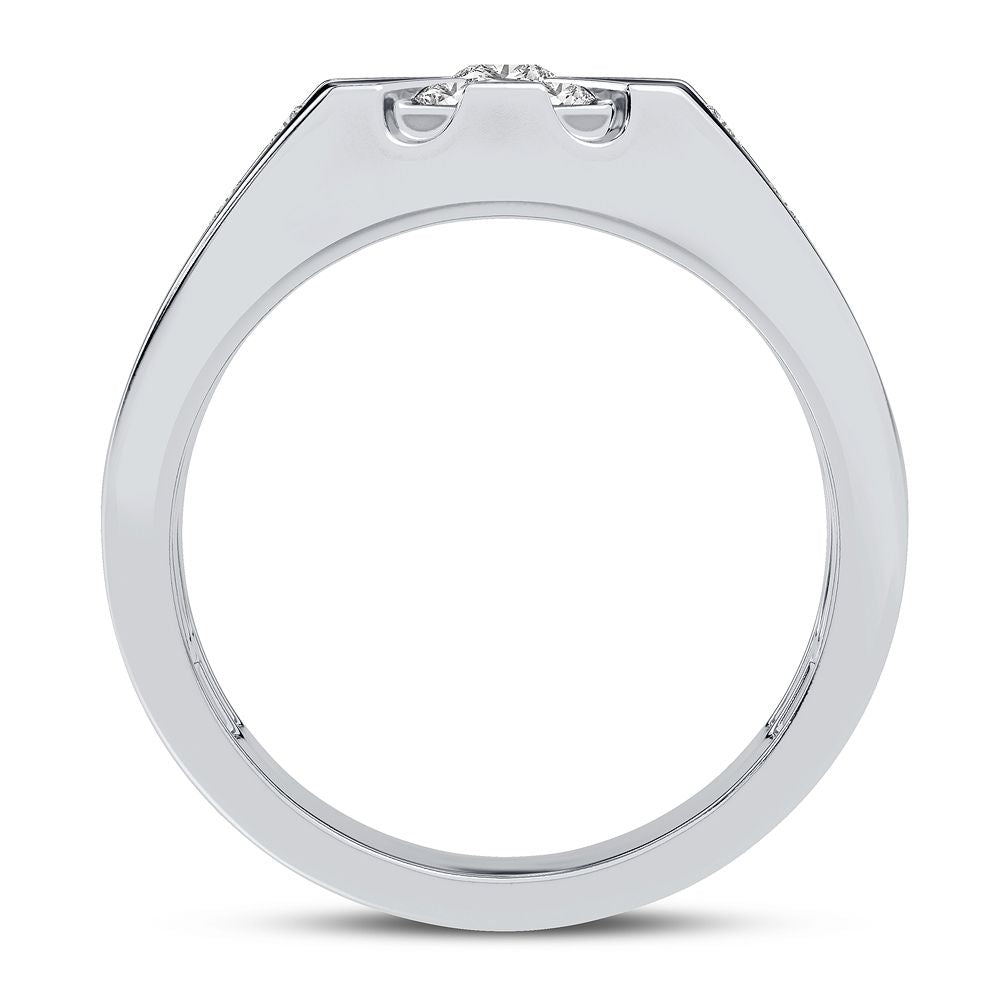 10K White Gold 1CT Lab Diamond Mens Statement Ring