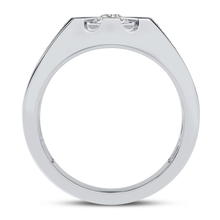 10K White Gold 1CT Lab Diamond Mens Statement Ring