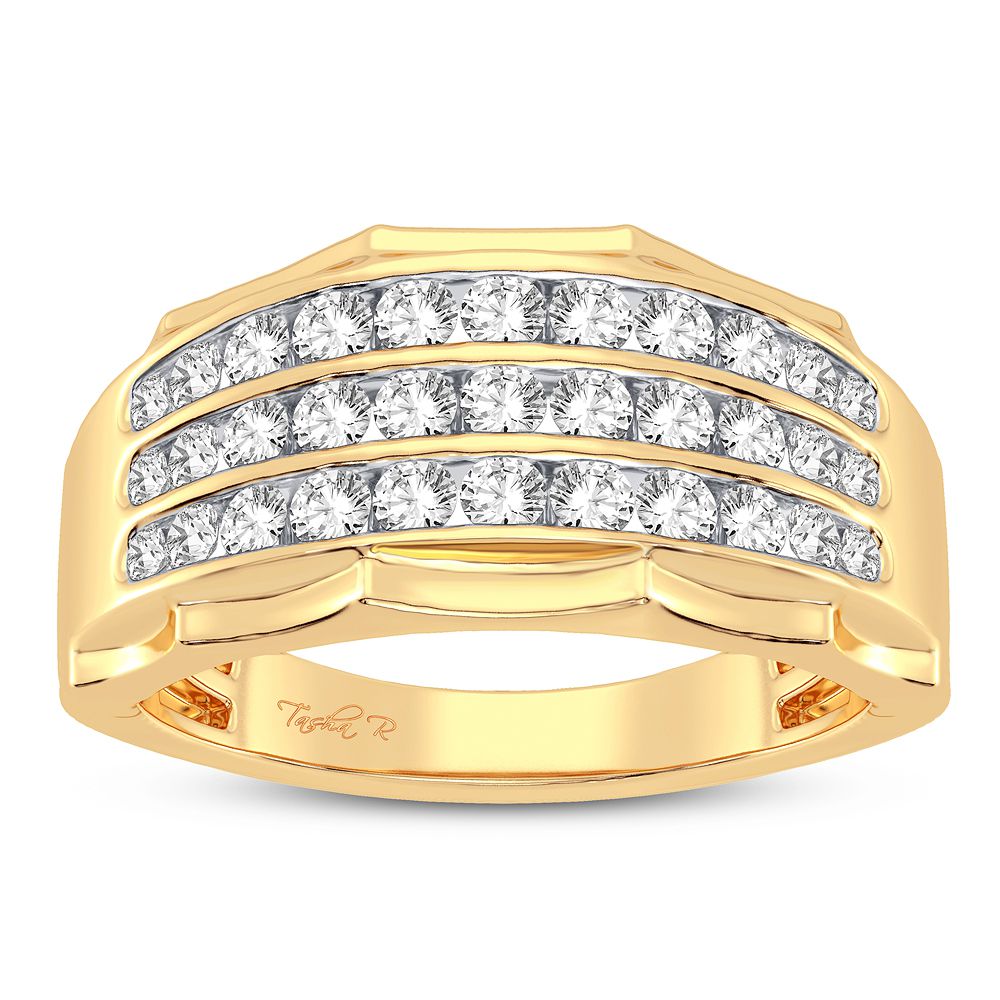 Bold 14K Yellow Gold 1CT Lab Diamond Mens Ring