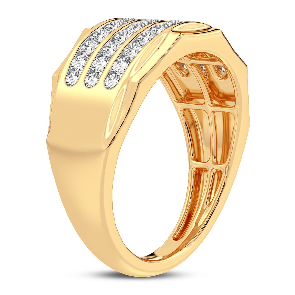 Bold 14K Yellow Gold 1CT Lab Diamond Mens Ring