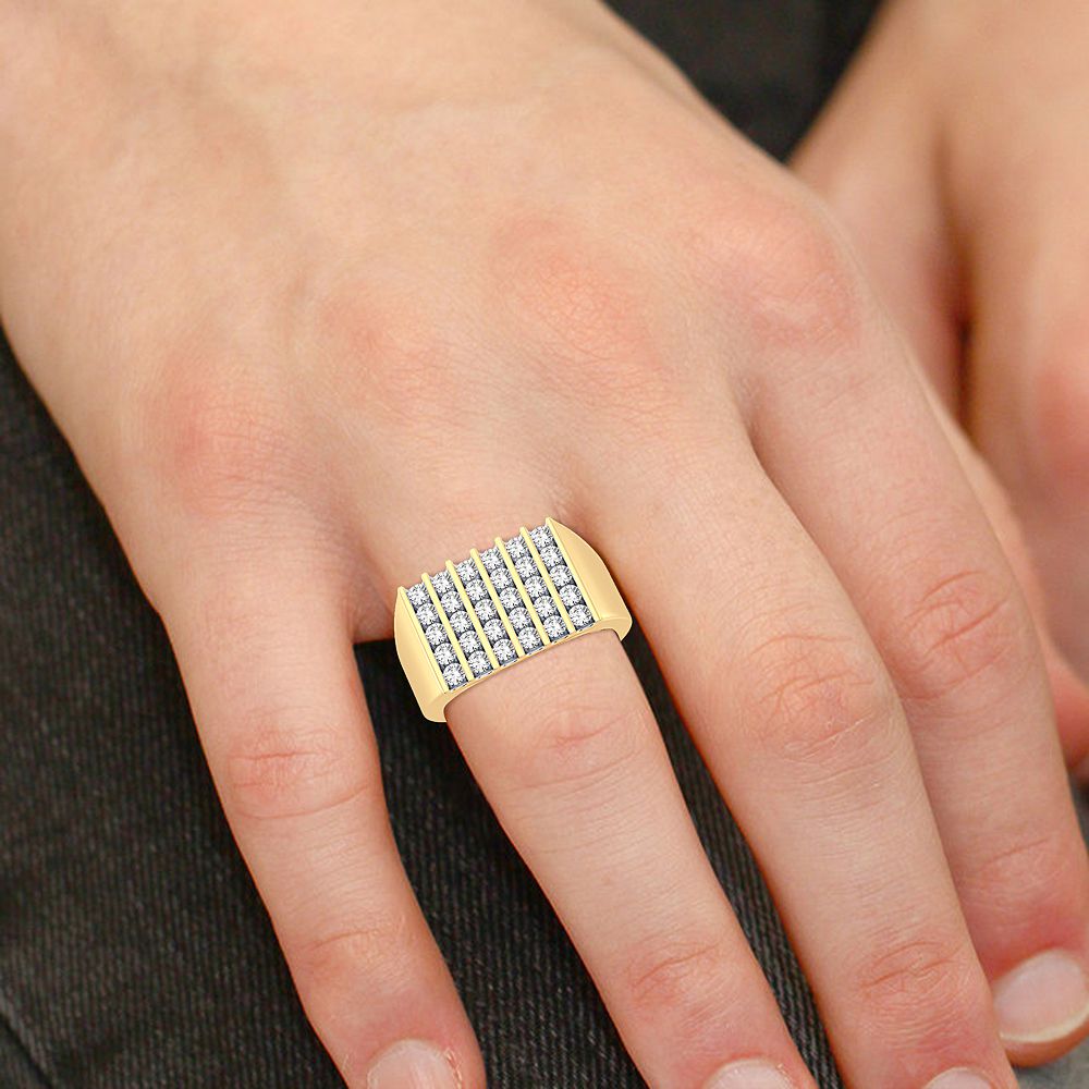 Bold 14K Yellow Gold 1CT Lab Diamond Mens Band