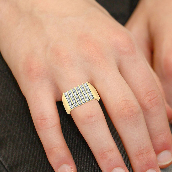 Bold 14K Yellow Gold 1CT Lab Diamond Mens Band