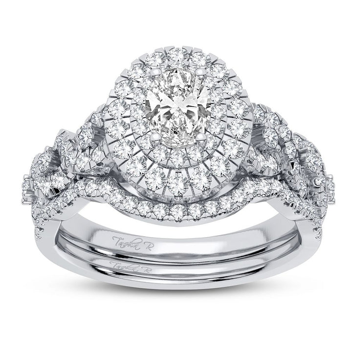 Sparkling Lab Diamond Bridal Ring in 14k White Gold