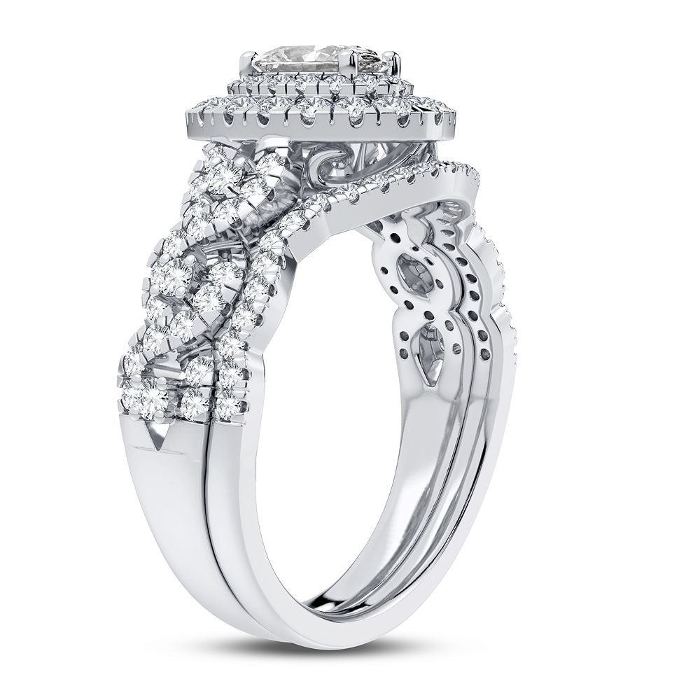 Sparkling Lab Diamond Bridal Ring in 14k White Gold