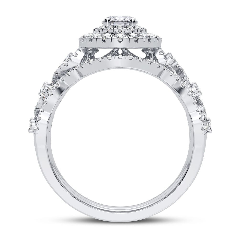 Sparkling Lab Diamond Bridal Ring in 14k White Gold