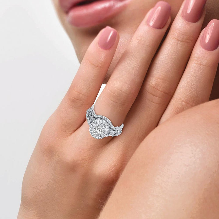Sparkling Lab Diamond Bridal Ring in 14k White Gold