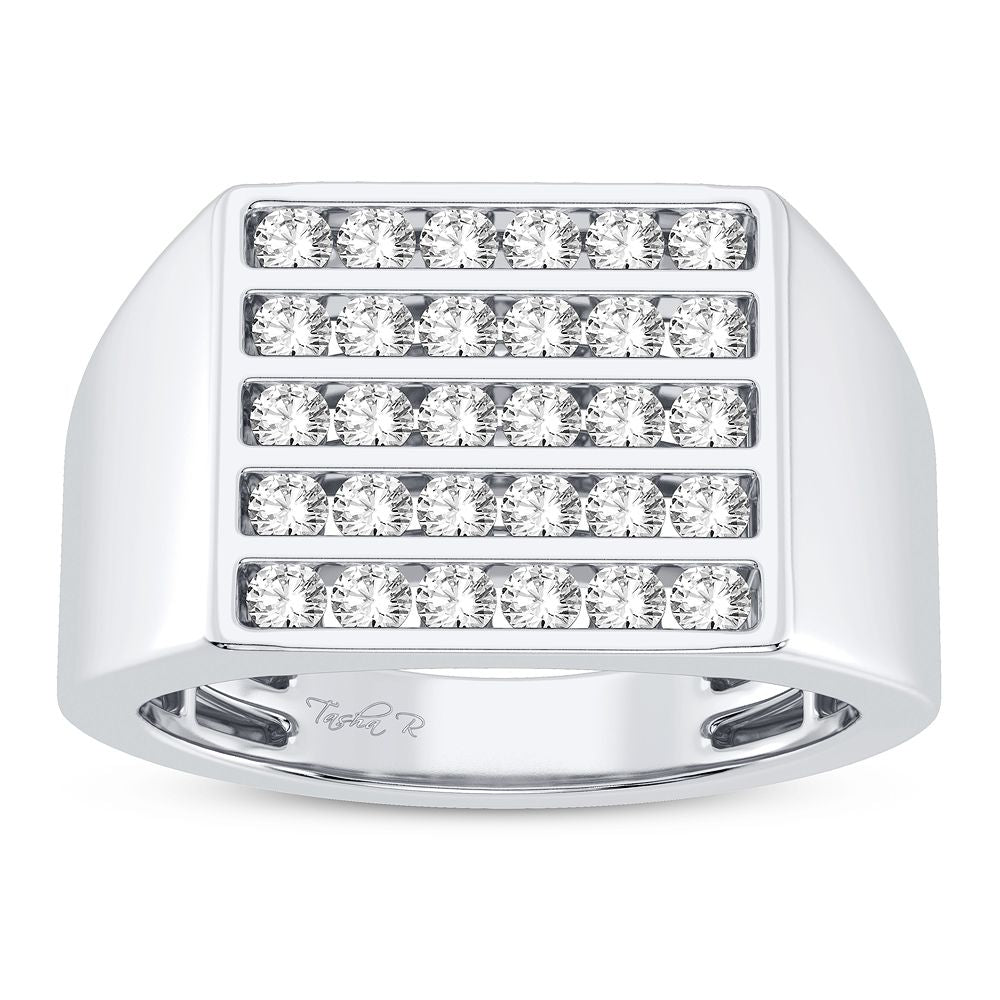 Masculine 14K White Gold 1CT Lab Diamond Mens Ring
