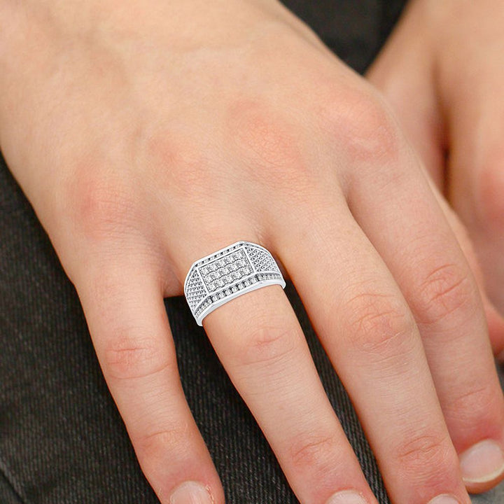 Refined 14K White Gold Lab Diamond Mens Signature Ring