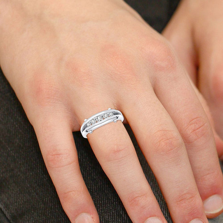 Modern 14K White Gold 0.51CT Lab Diamond Mens Band