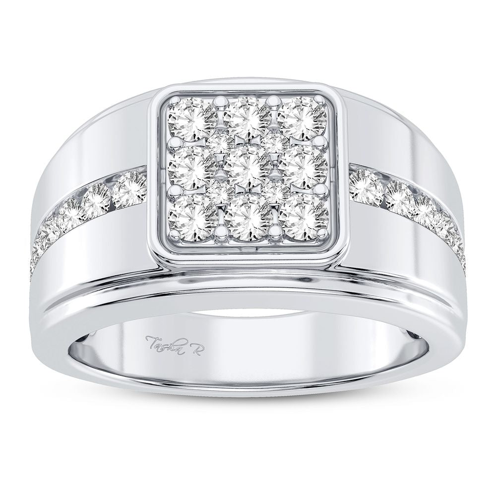 Bold 14K White Gold 1CT Lab Diamond Mens Luxury Band