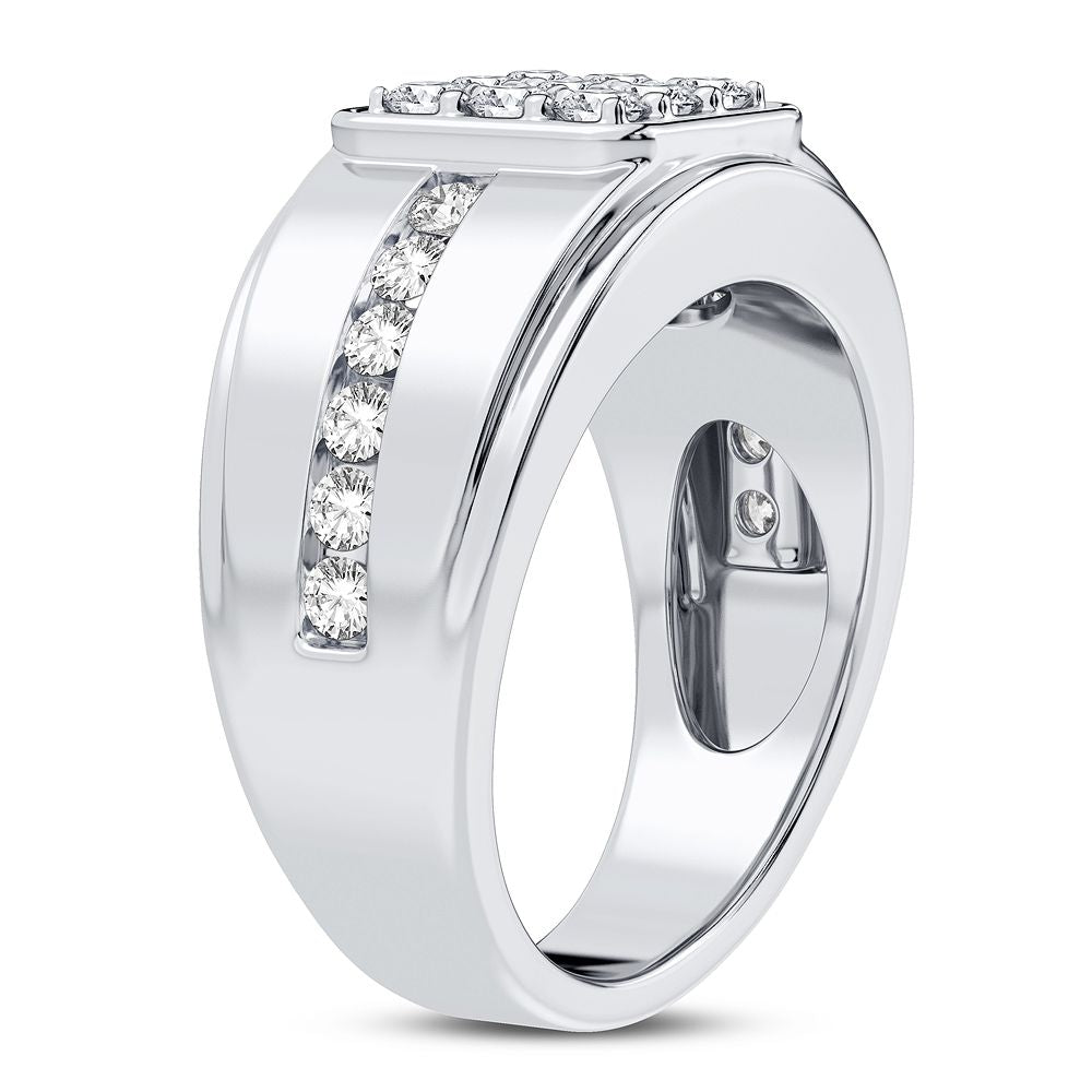 Bold 14K White Gold 1CT Lab Diamond Mens Luxury Band