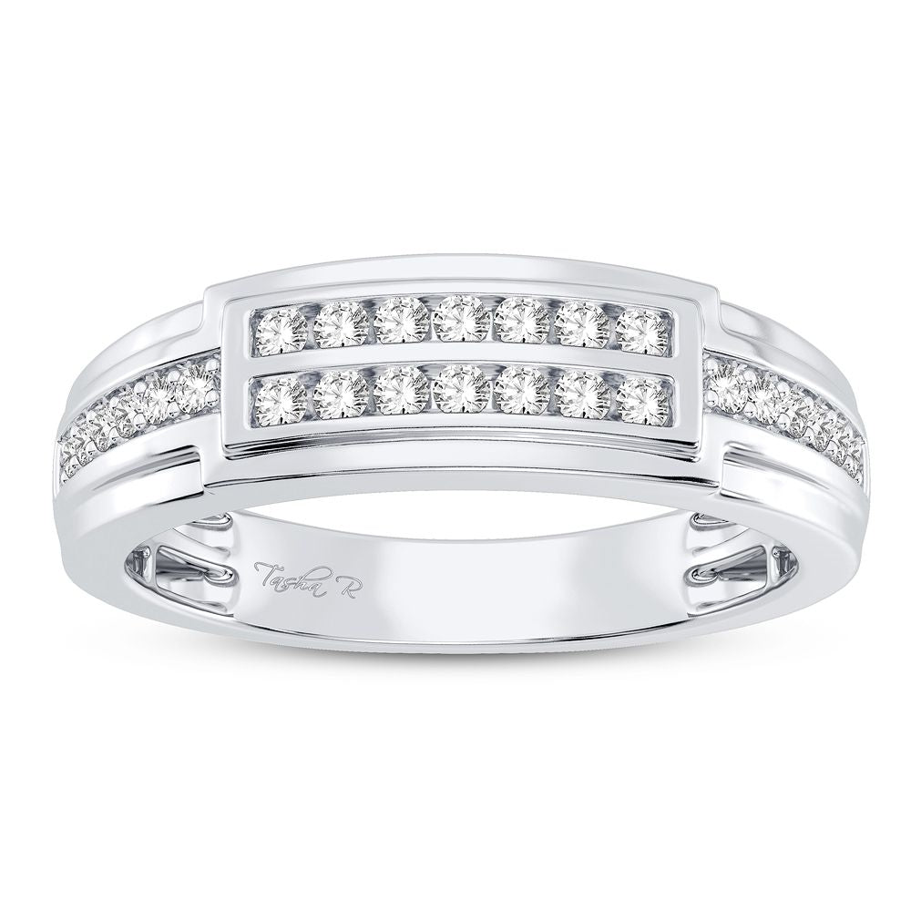 10K White Gold Lab Diamond Mens Statement Ring