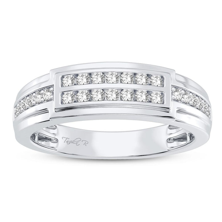 10K White Gold Lab Diamond Mens Statement Ring