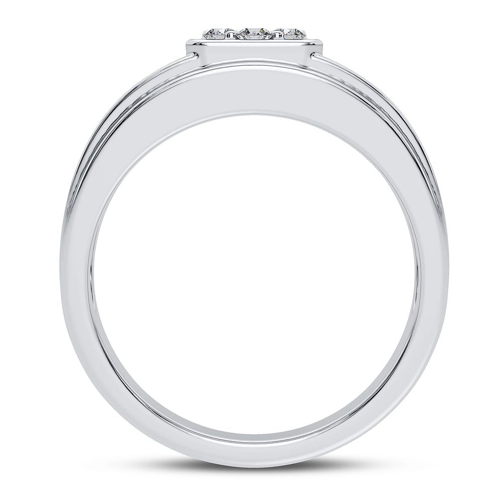 Sophisticated 14K White Gold Lab Diamond Mens Statement Ring
