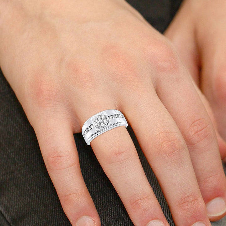 Sophisticated 14K White Gold Lab Diamond Mens Statement Ring