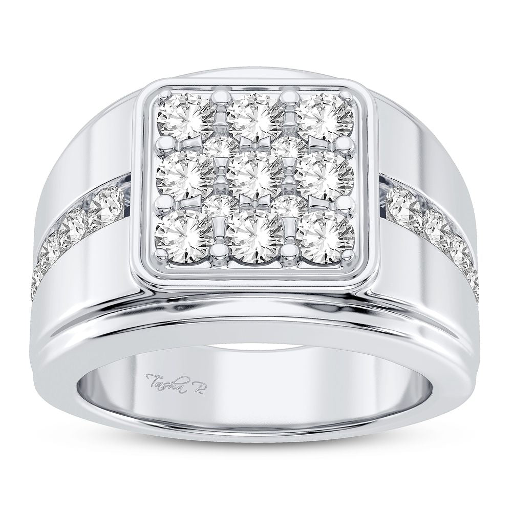 14K White Gold Lab Diamond Mens Statement Ring