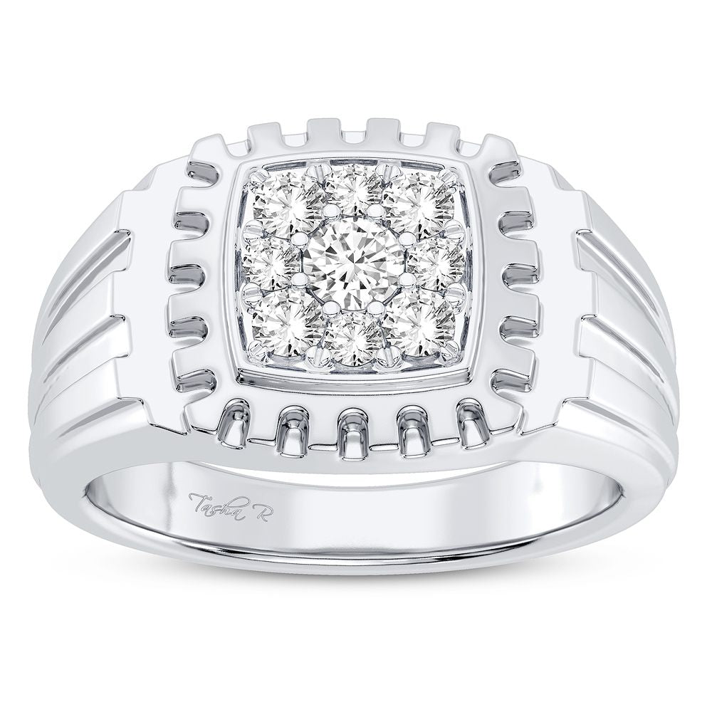 14K White Gold Lab Diamond Mens Statement Ring
