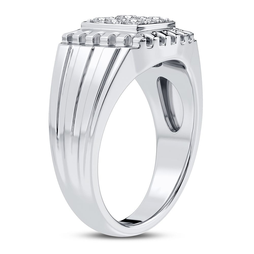14K White Gold Lab Diamond Mens Statement Ring