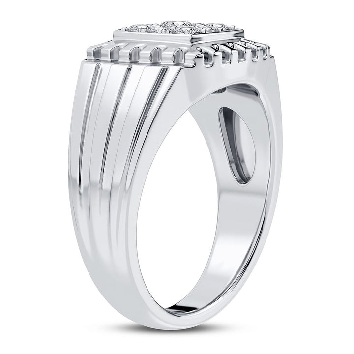 14K White Gold Lab Diamond Mens Statement Ring