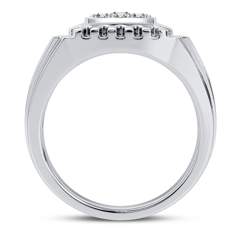 14K White Gold Lab Diamond Mens Statement Ring