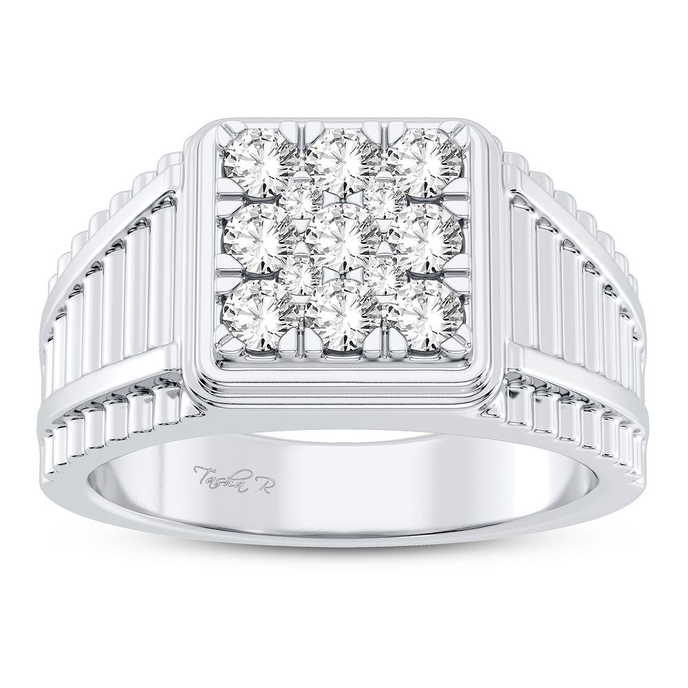 14K White Gold Lab Diamond Mens Signature Ring