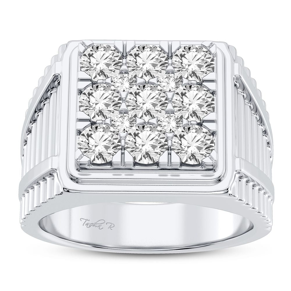 Bold 14K White Gold 2CT Lab Diamond Mens Statement Ring