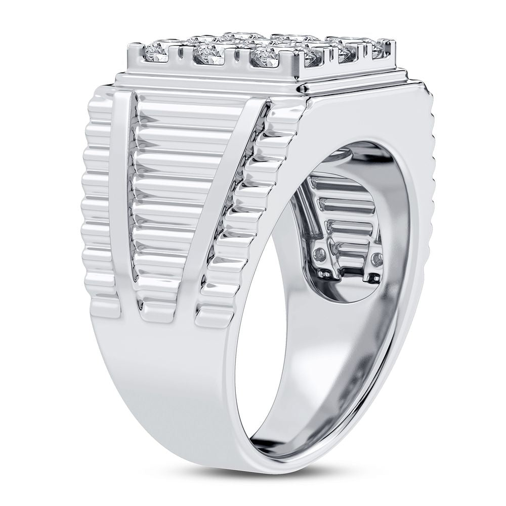 Bold 14K White Gold 2CT Lab Diamond Mens Statement Ring