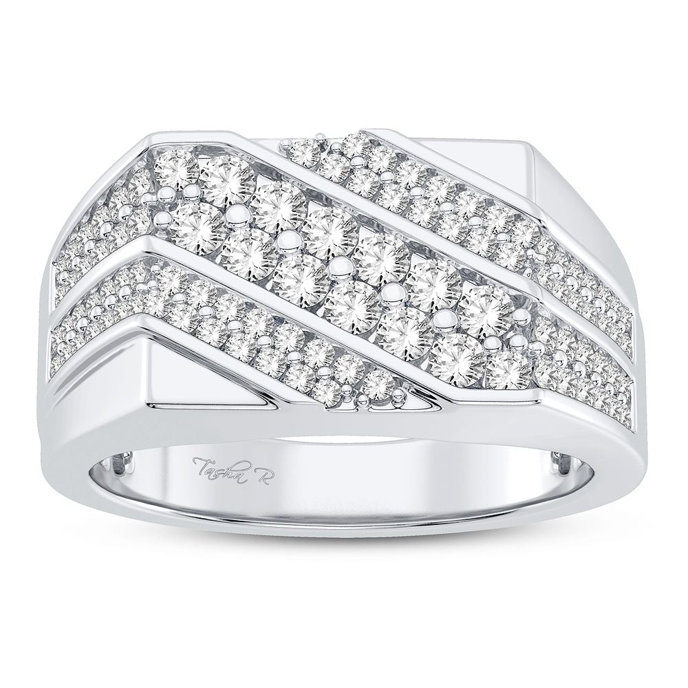 14K White Gold Lab Diamond Mens Statement Ring