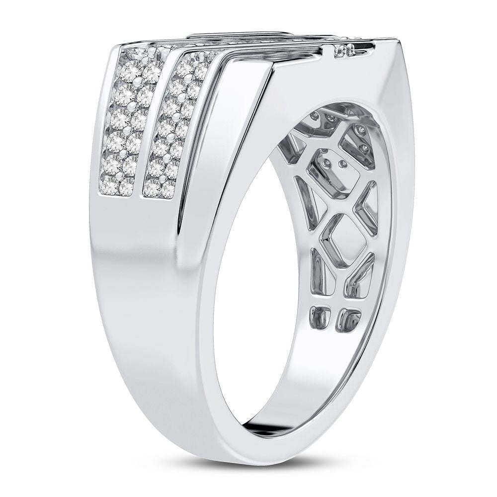 14K White Gold Lab Diamond Mens Statement Ring