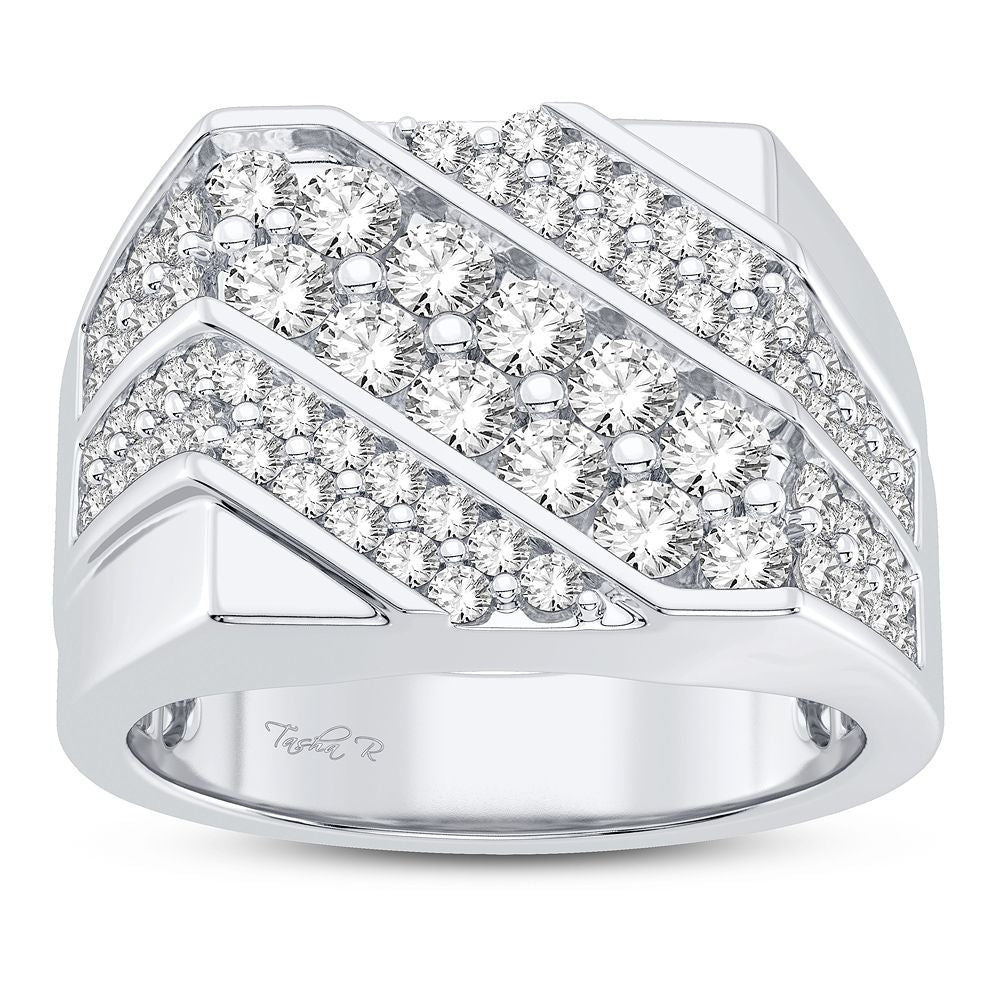 Refined 14K White Gold Lab Diamond Mens Signature Ring