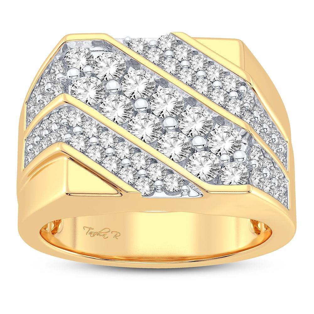 Bold 14K Yellow Gold 2CT Lab Diamond Mens Ring
