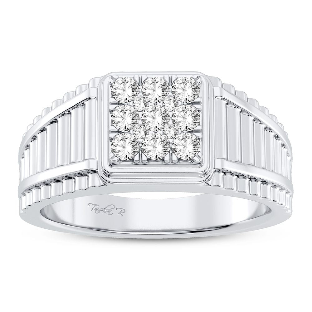 Sophisticated 14K White Gold Lab Diamond Mens Statement Ring