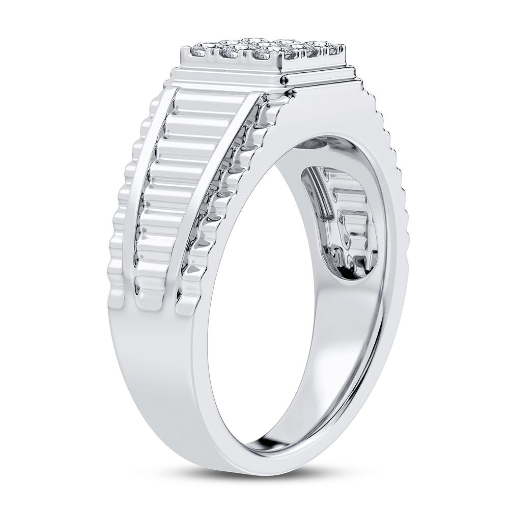 Sophisticated 14K White Gold Lab Diamond Mens Statement Ring