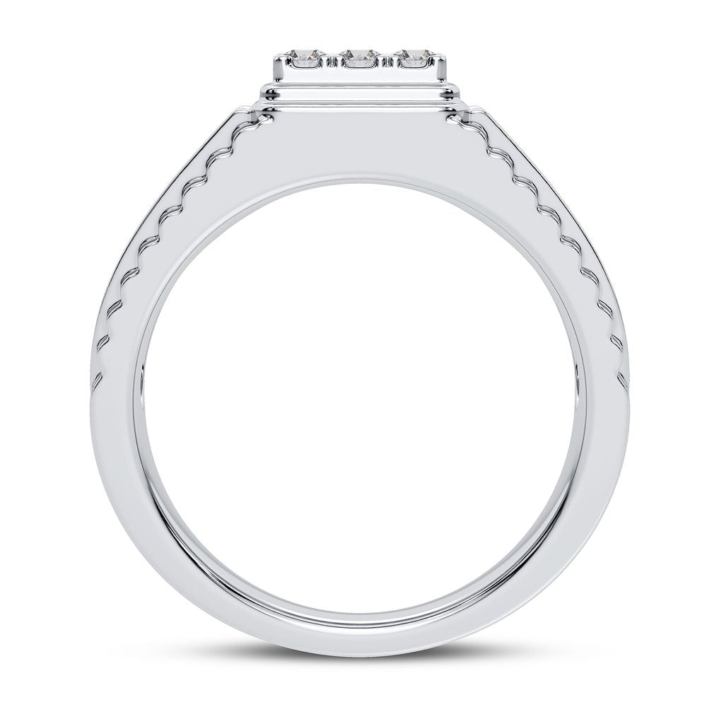Sophisticated 14K White Gold Lab Diamond Mens Statement Ring