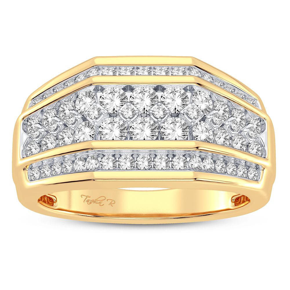 Bold 14K Yellow Gold 1CT Lab Diamond Mens Ring