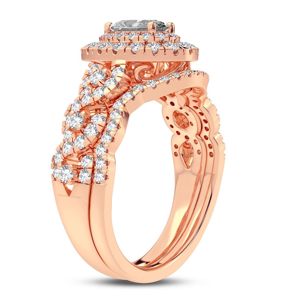 Romantic 14k Rose Gold Lab Diamond Bridal Ring