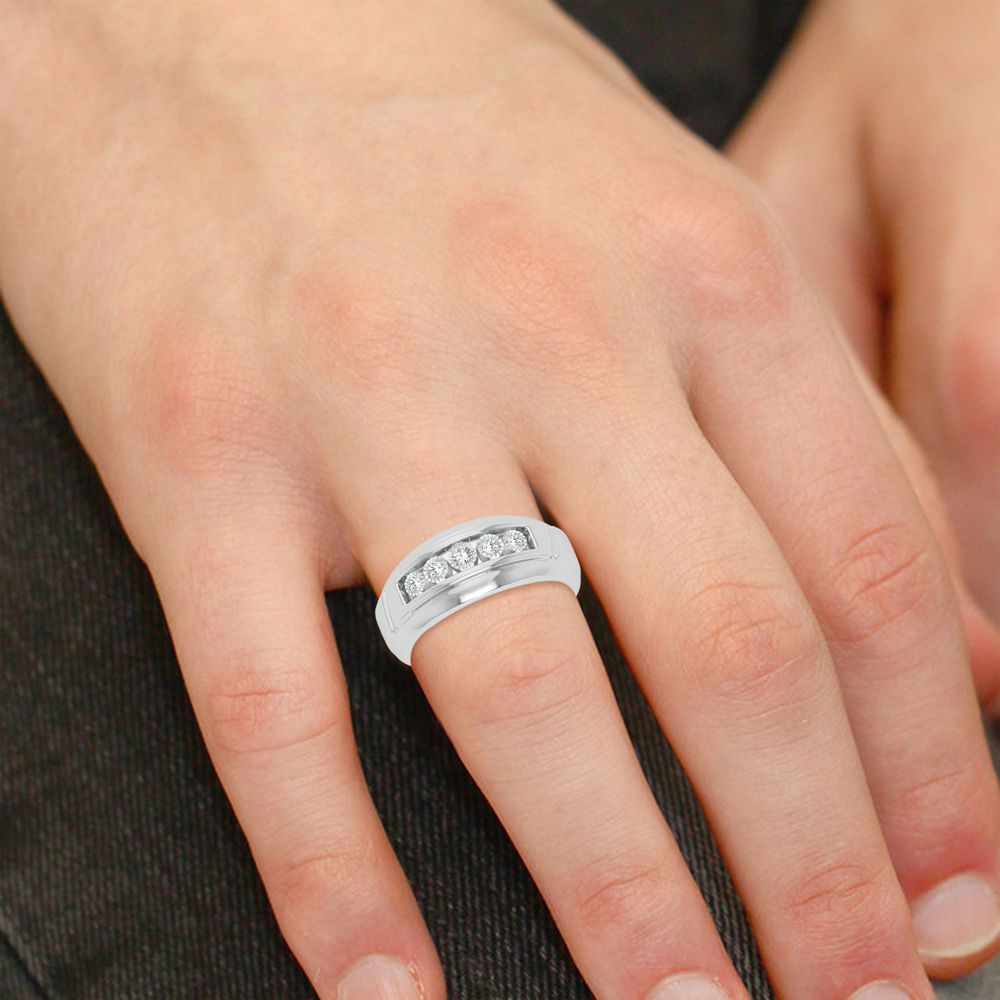 10K White Gold Lab Diamond Mens Statement Ring