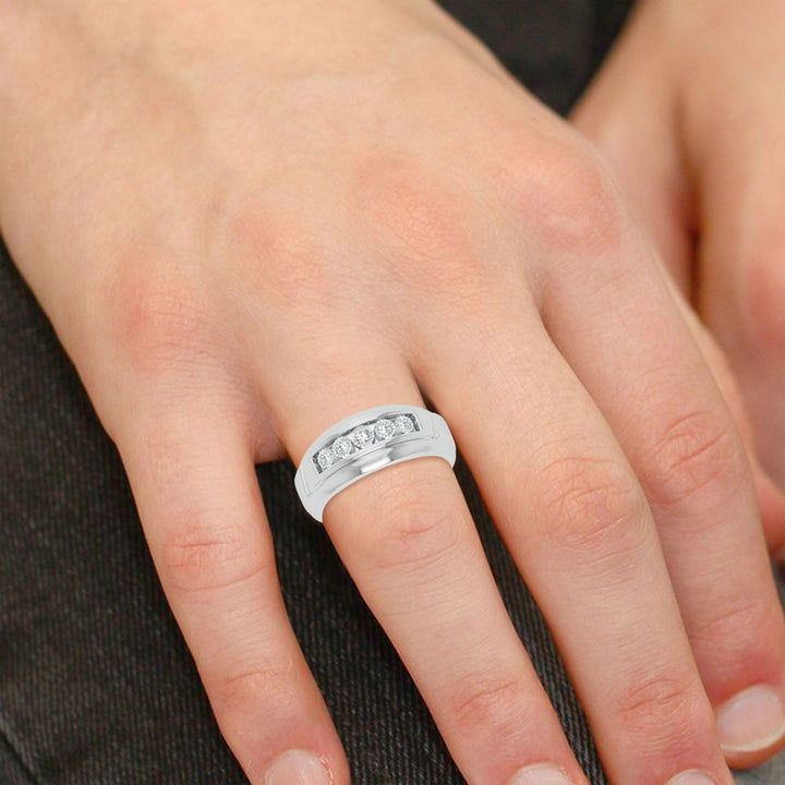 10K White Gold Lab Diamond Mens Statement Ring